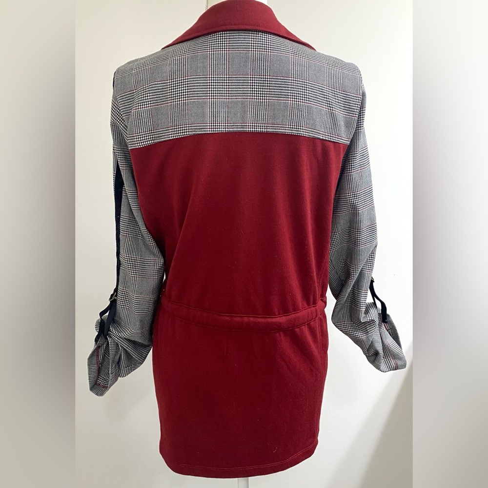 Tru Self Womens L Burgundy Black Herringbone Jacket Whimsigoth Y2K Streetwear - Picture 6 of 16